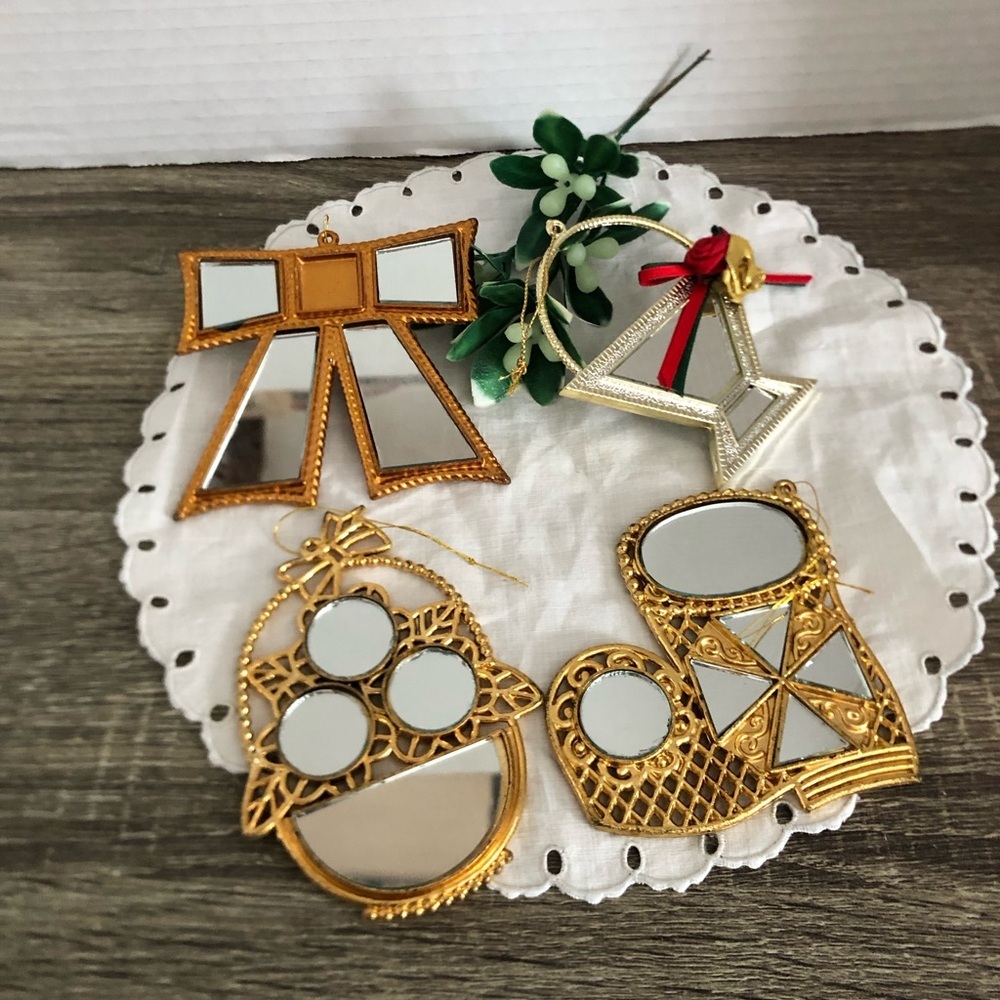 Vtg Mirrored Ornament Set